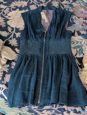 NWT Anthropologie Tommie  Denim Blue Sleeveless Zip Dress Top